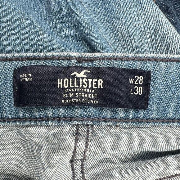Hollister‎ Men's Slim Straight Epic Flex Light Wash Distressed Jeans - Picture 8 of 11